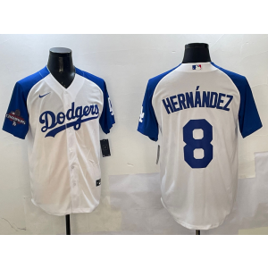 MLB Dodgers 8 Enrique Hernández White Blue 2024 World Series Champion Nike Cool Base Men Jersey