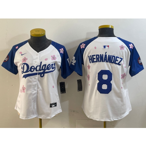 MLB Dodgers 8 Enrique Hernández White Blue 2025 Tokyo Series Nike Cool Base Women Jersey