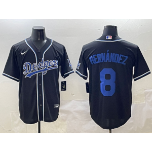 MLB Dodgers 8 Hernandez Black Blue Nike Cool Base Men Jersey