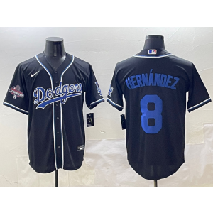 MLB Dodgers 8 Hernandez Black Champion Nike Cool Base Men Jersey