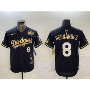 MLB Dodgers 8 Hernandez Black Gold 2024 World Series Nike Cool Base Men Jersey