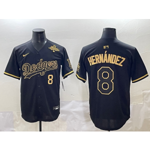MLB Dodgers 8 Hernandez Black Gold 2025 World Series Champion Nike Cool Base Men Jersey