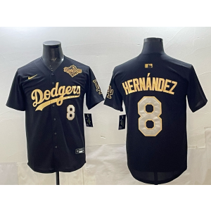 MLB Dodgers 8 Hernandez Black Gold 2025 World Series Nike Cool Base Men Jersey
