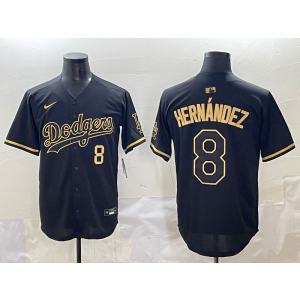 MLB Dodgers 8 Hernandez Black Gold Nike Cool Base Men Jersey