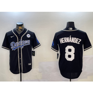 MLB Dodgers 8 Hernandez Black Nike Cool Base Men Jersey with 34 Patch