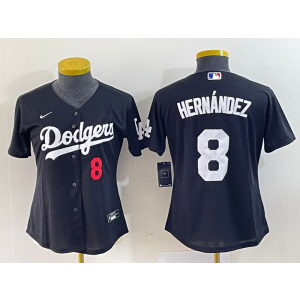 MLB Dodgers 8 Hernandez Black Nike Cool Base Women Jersey