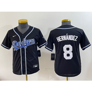 MLB Dodgers 8 Hernandez Black Nike Cool Base Youth Jersey