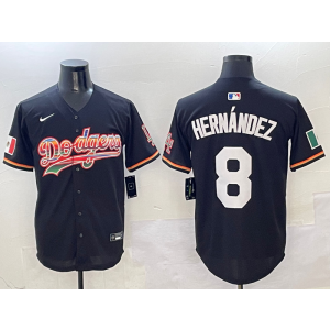 MLB Dodgers 8 Hernandez Black Rainbow Nike Cool Base Men Jersey