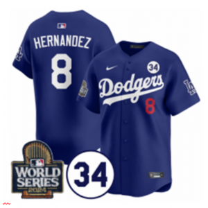 MLB Dodgers 8 Hernandez Blue 2024 World Series Nike Cool Base Men Jersey with 34 Patch