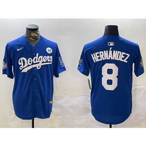 MLB Dodgers 8 Hernandez Blue 2024 World Series Nike Cool Base Men Jersey with 34 Patch