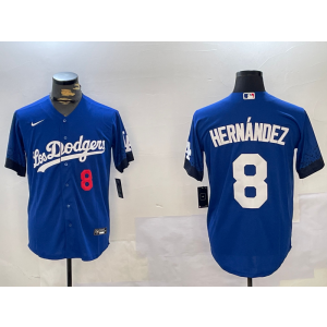 MLB Dodgers 8 Hernandez Blue City Nike Cool Base Men Jersey