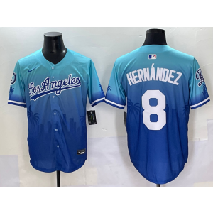 MLB Dodgers 8 Hernandez Blue Drift Nike Cool Base Men Jersey