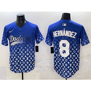 MLB Dodgers 8 Hernandez Blue Fashion Nike Cool Base Men Jersey