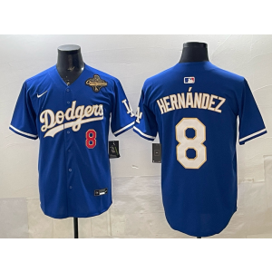 MLB Dodgers 8 Hernandez Blue Gold 2025 World Series Champion Nike Cool Base Men Jersey