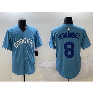 MLB Dodgers 8 Hernandez Blue Nike Cool Base Men Jersey
