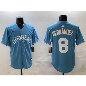 MLB Dodgers 8 Hernandez Blue Nike Cool Base Men Jersey 2