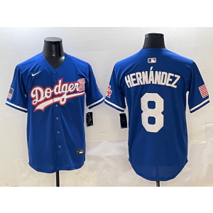 MLB Dodgers 8 Hernandez Blue USA Flag Nike Cool Base Men Jersey