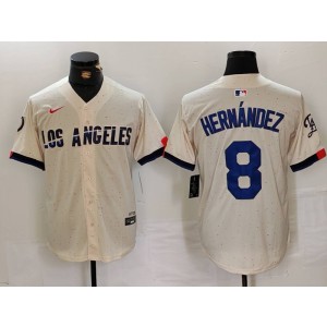 MLB Dodgers 8 Hernandez Cream 2024 City Connect Nike Cool Base Men Jersey