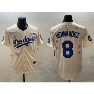MLB Dodgers 8 Hernandez Cream 2025 Tokyo Series Nike Cool Base Men Jersey