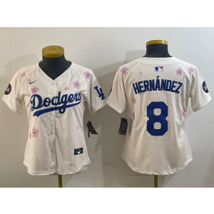 MLB Dodgers 8 Hernandez Cream 2025 Tokyo Series Nike Cool Base Women Jersey