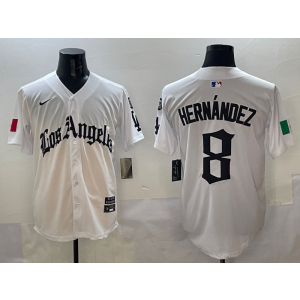 MLB Dodgers 8 Hernandez New White Nike Cool Base Men Jersey