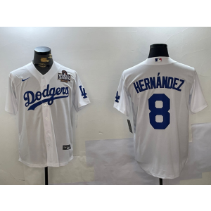 MLB Dodgers 8 Hernandez White 2024 World Series Nike Cool Base Men Jersey