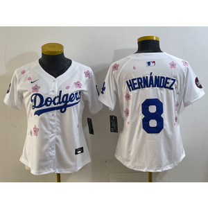 MLB Dodgers 8 Hernandez White 2025 Tokyo Series Nike Cool Base Women Jersey