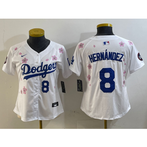 MLB Dodgers 8 Hernandez White 2025 Tokyo Series Nike Cool Base Youth Jersey