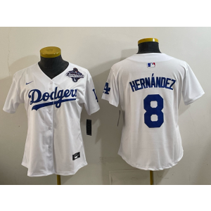 MLB Dodgers 8 Hernandez White 2025 World Series Champion Nike Cool Base Youth Jersey