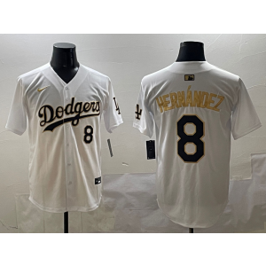 MLB Dodgers 8 Hernandez White Gold Nike Cool Base Men Jersey