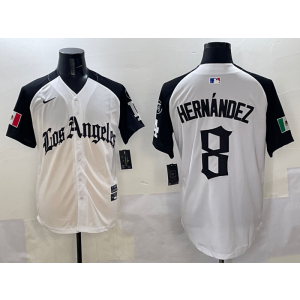 MLB Dodgers 8 Hernandez White Mexico Nike Cool Base Men Jersey