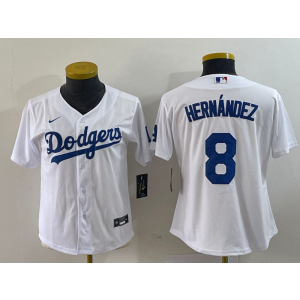 MLB Dodgers 8 Hernandez White Nike Cool Base Women Jersey