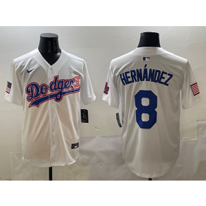 MLB Dodgers 8 Hernandez White USA Flag Nike Cool Base Men Jersey