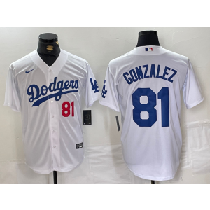 MLB Dodgers 81 Victor Gonzalez White Nike Cool Base Men Jersey