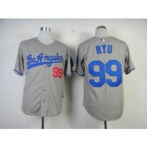 MLB Dodgers 99 Hyun-Jin Ryu Grey Cool Base Men Jersey
