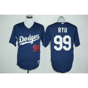 MLB Dodgers 99 Hyun-Jin Ryu Navy Blue Cooperstown Men Jersey