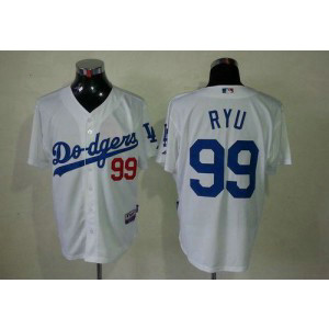 MLB Dodgers 99 Hyun-Jin Ryu White Cool Base Men Jersey