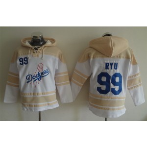 MLB Dodgers 99 Hyun Jin Ryu White Hoodie Men Jersey