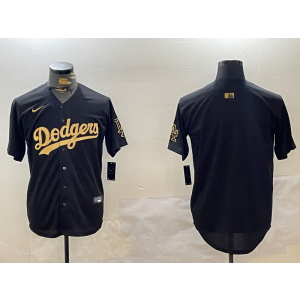 MLB Dodgers Blank Black Gold Nike Cool Base Men Jersey