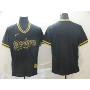 MLB Dodgers Blank Black Gold Nike Cooperstown Legend V Neck Men Jersey