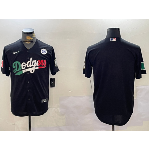 MLB Dodgers Blank Black Mexico 2024 World Series Nike Cool Base Men Jersey with 34 Patch