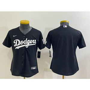 MLB Dodgers Blank Black Nike Cool Base Baseball Women Jersey(Run Small)