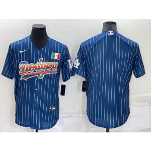 MLB Dodgers Blank Blue Rainbow Nike Cool Base Men Jersey