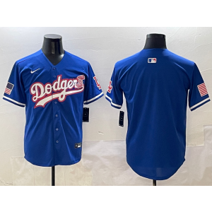 MLB Dodgers Blank Blue USA Flag Nike Cool Base Men Jersey