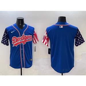 MLB Dodgers Blank Blue USA Flag Nike Cool Base Men Jersey
