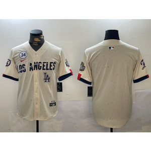 MLB Dodgers Blank Cream 2024 World Series Nike Cool Base Men Jersey with 34 Patch