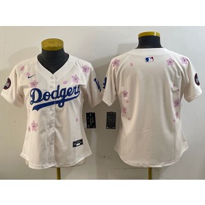 MLB Dodgers Blank Cream 2025 Tokyo Series Nike Cool Base Women Jersey