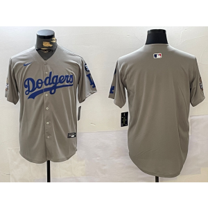 MLB Dodgers Blank Grey 2024 World Series Nike Cool Base Men Jersey with 34 Patch