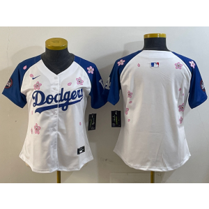 MLB Dodgers Blank White Blue 2025 Tokyo Series Nike Cool Base Women Jersey