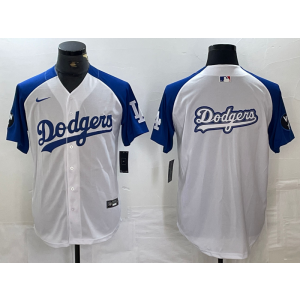 MLB Dodgers Blank White Blue Baseball Nike Cool Base Men Jersey